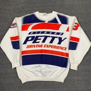 Vintage Richard Petty Driving Experience Sweatshirt Mens Large White AOP Racing